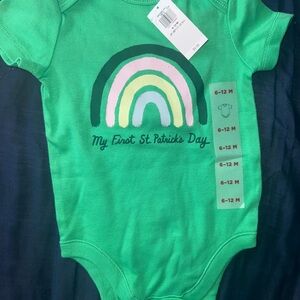 Old Navy Green Baby One-Piece with Pastel Rainbow Graphic